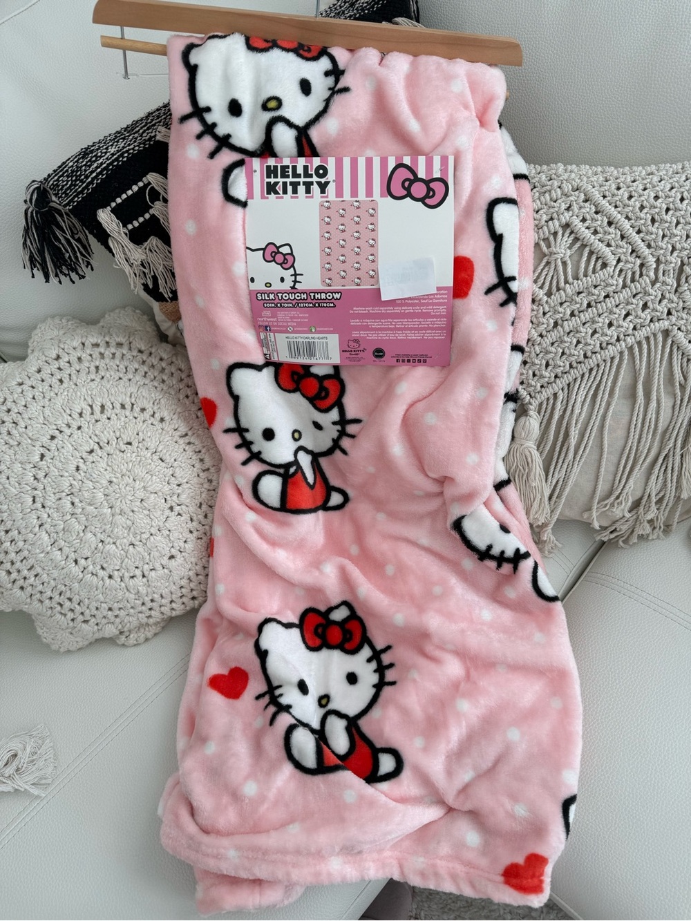 Hello Kitty Pink Plush Throw with Red Hearts